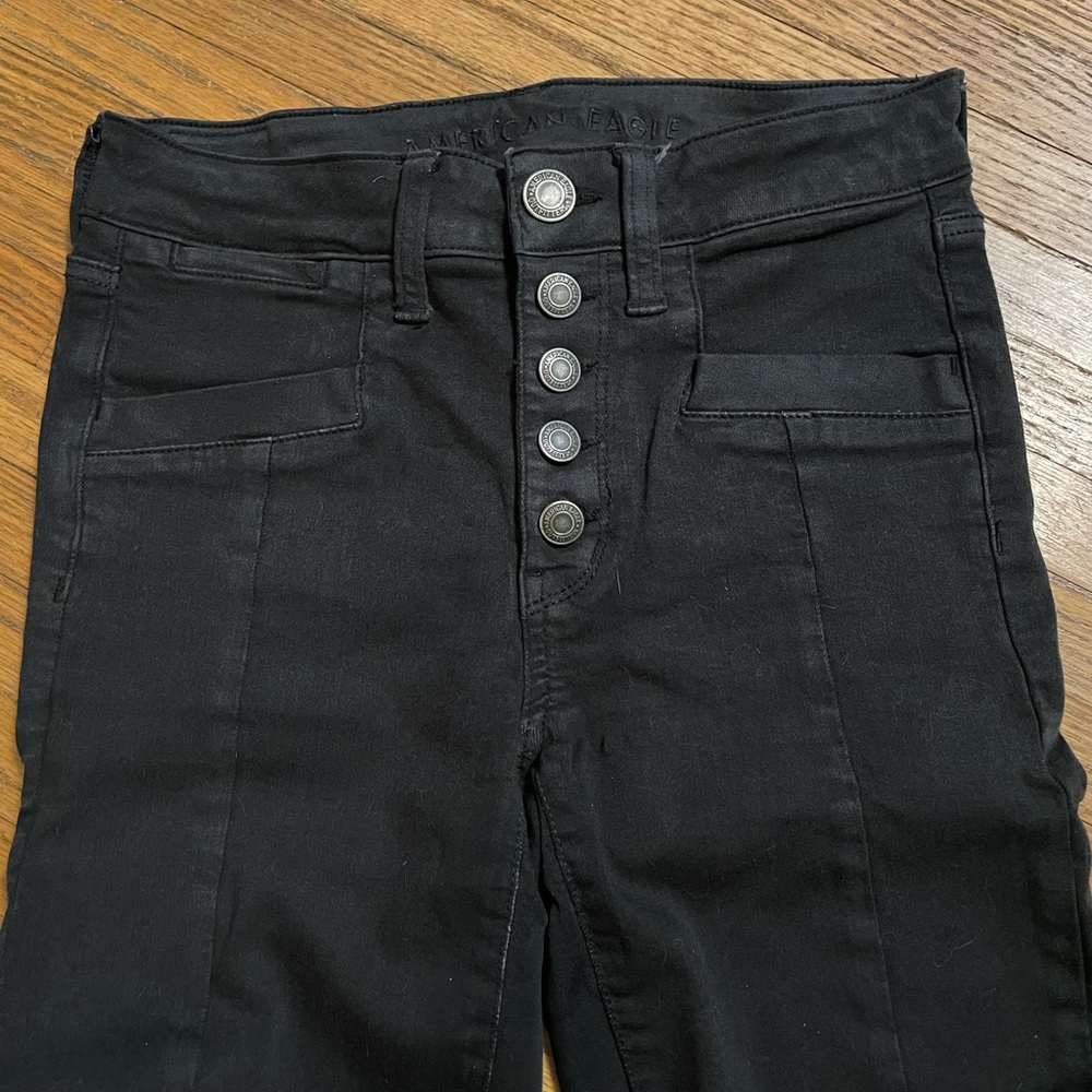 AMERICAN EAGLE | Women’s Black Hi-Rise Ne(x)t Level Stretch Jeggings Size 4 Long